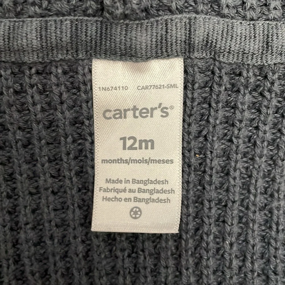 Carter's Navy Blue 100% Cotton Knit Hooded Cardigan Sweater Size 12 Months